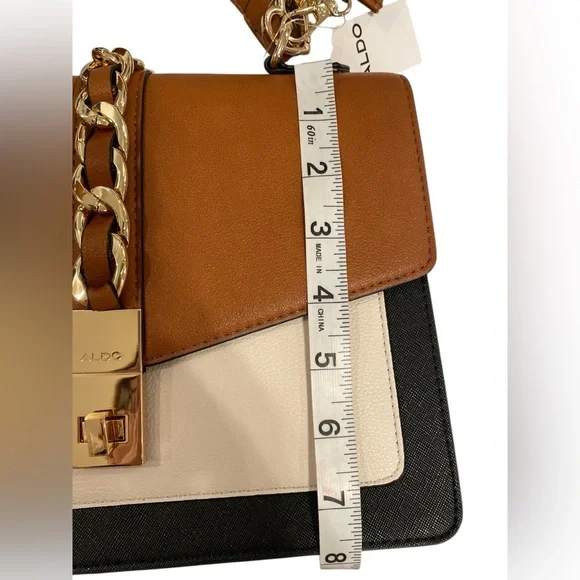Aldo Caiilla Top Handle Satchel/Crossbody Bag Brown Black and Cream Color Block - Picture 7 of 8